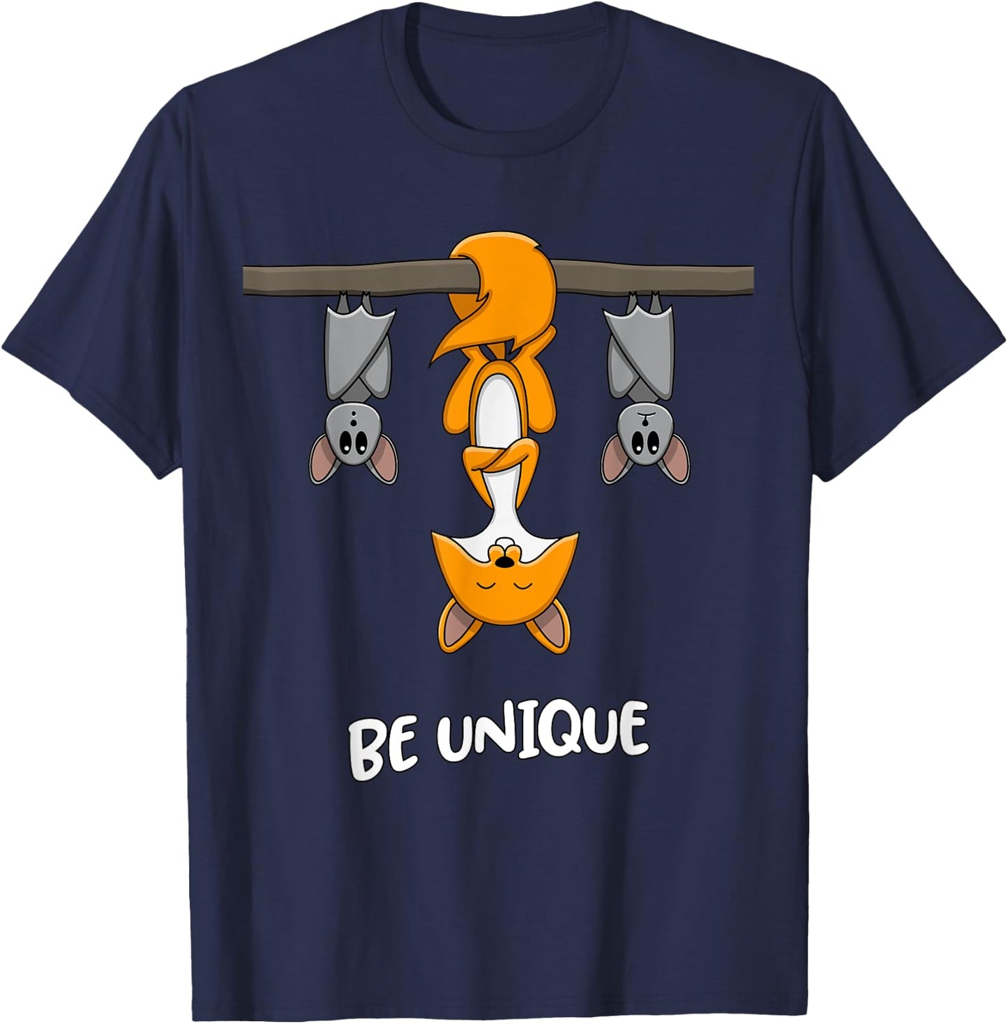 Fox Bat Animal Quote Be Unique Motivational T-Shirt - T-Shirt | Navy
