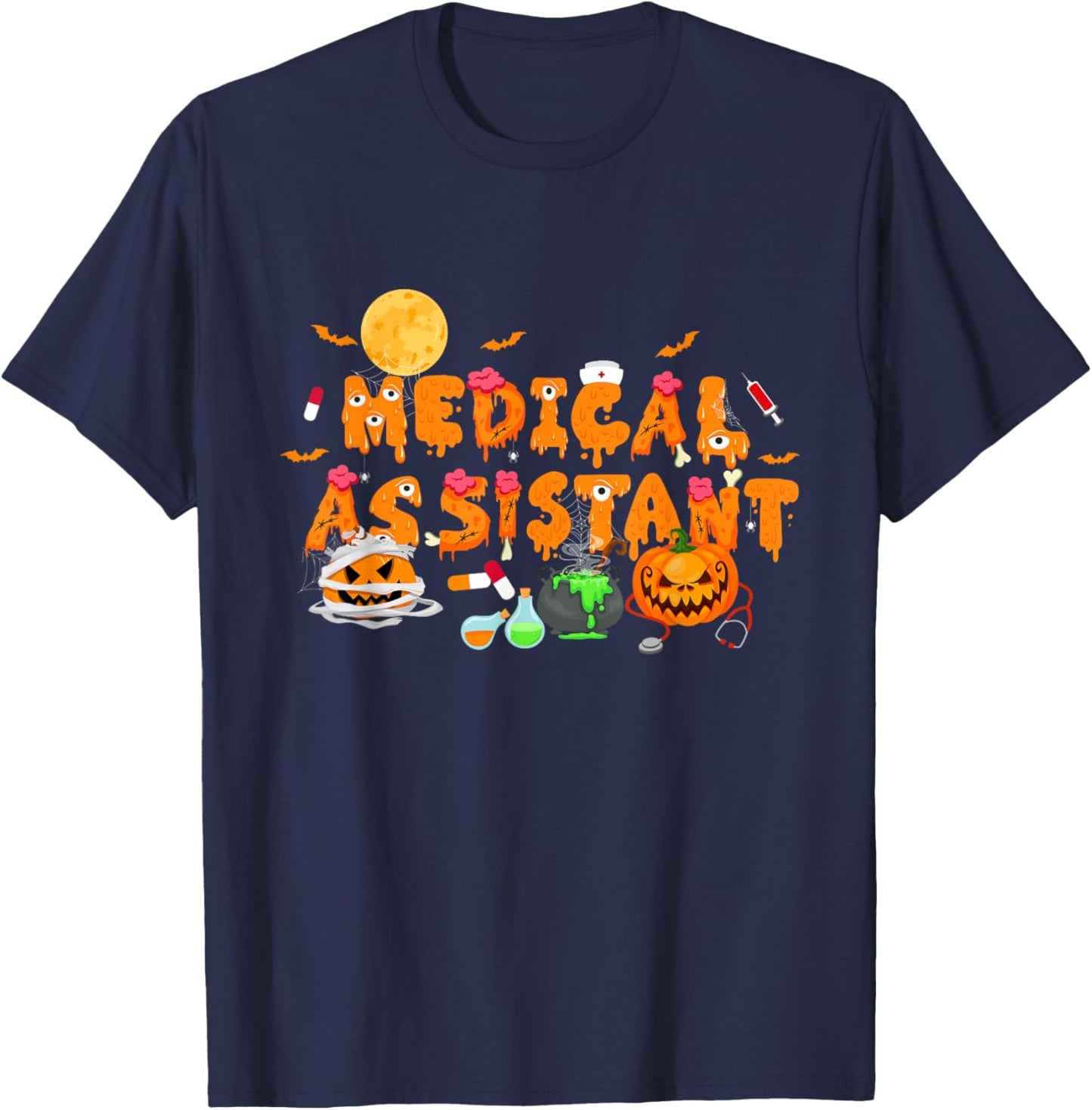 Men Women Medical Assistant Scary Halloween Zombie Costume T-Shirt - T-Shirt | Navy