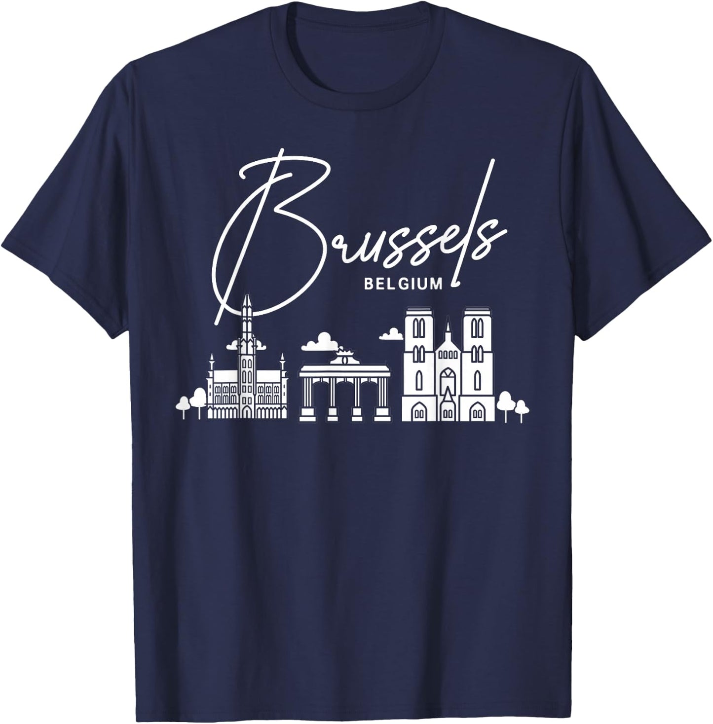 Brussels Belgium City Skyline Map Travel T-Shirt - T-Shirt | Navy