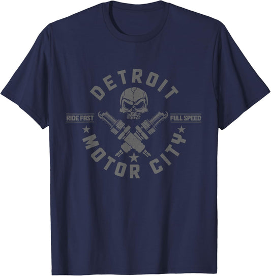 Detroit Michigan Motor City Vintage Biker T-Shirt - T-Shirt | Navy