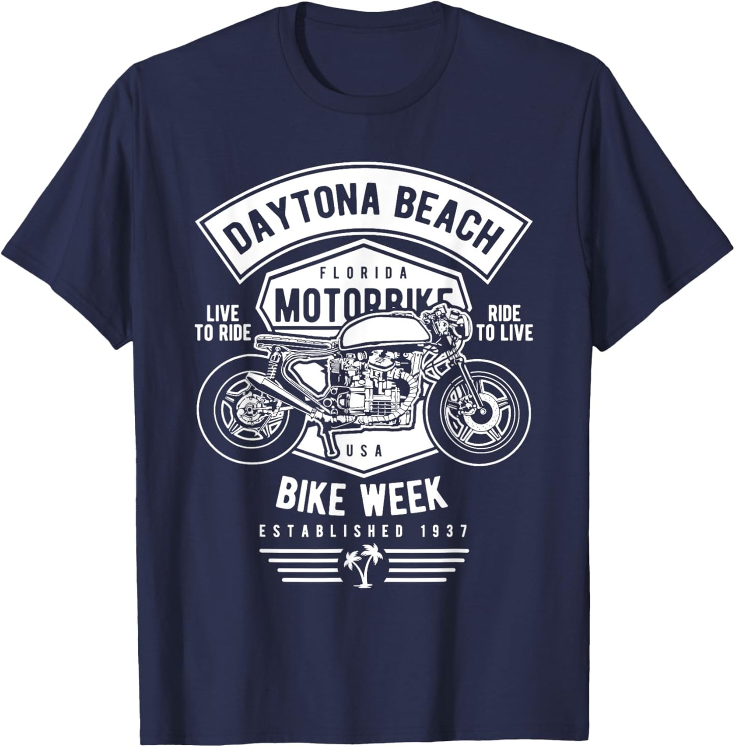 Daytona Beach Bike Week Retro Motorcycle Design T-Shirt - T-Shirt | Navy