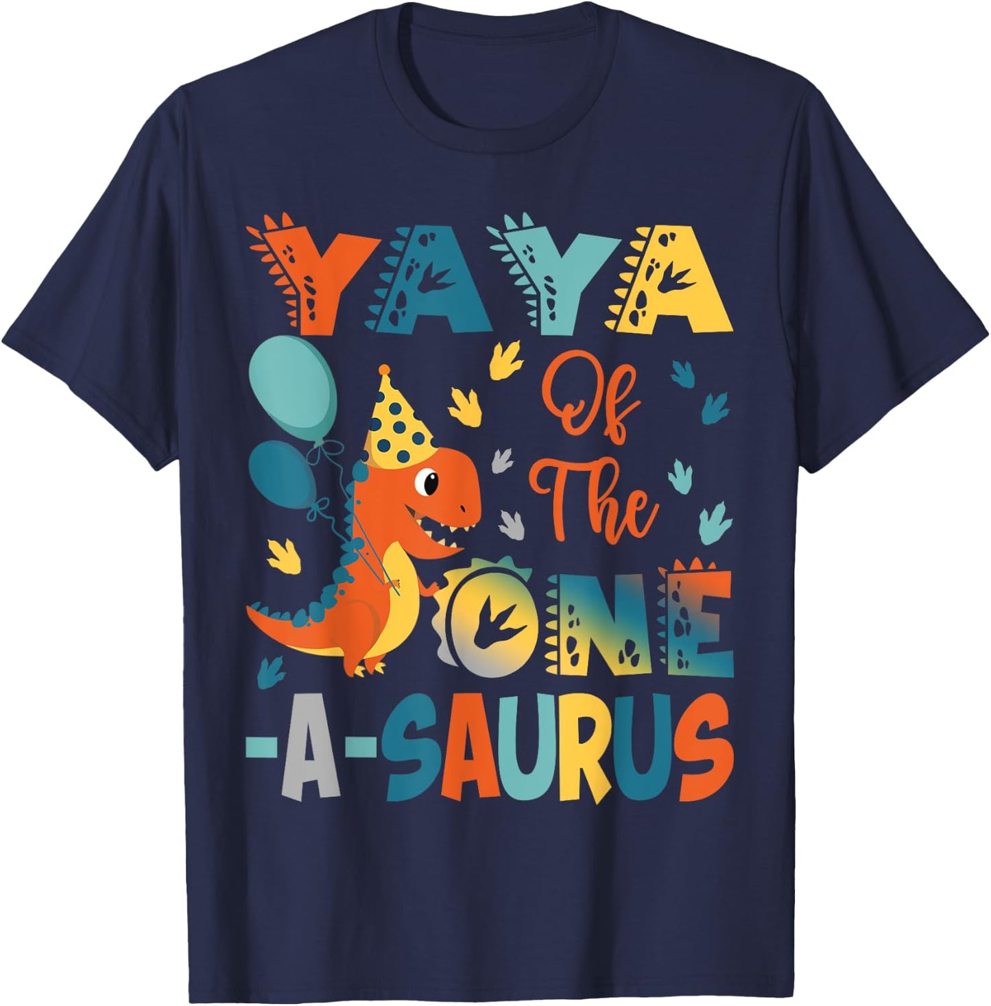 Yaya Of The One-A-Saurus 2Nd Birthday Dinosaur Party T-Shirt - T-Shirt | Navy