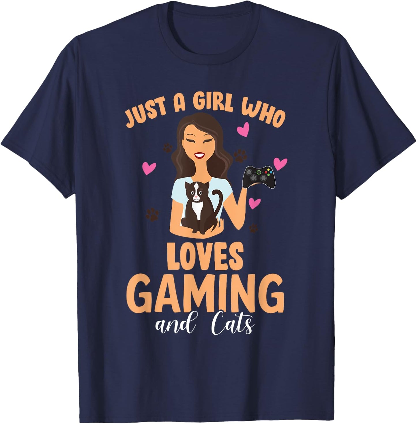 Cats and Gaming - Just A Girl Who Loves Cats and Gaming Gift T-Shirt - T-Shirt | Navy