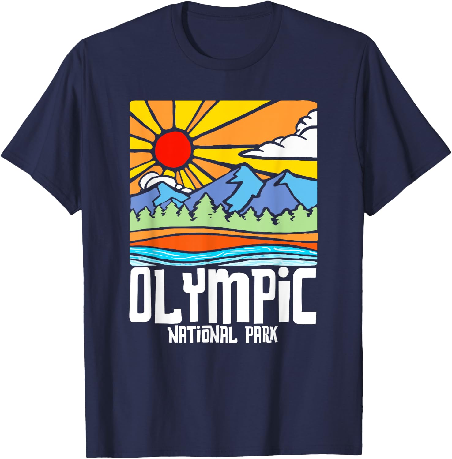 Olympic National Park Artistic Nature & Mountains Vintage T-Shirt - T-Shirt | Navy