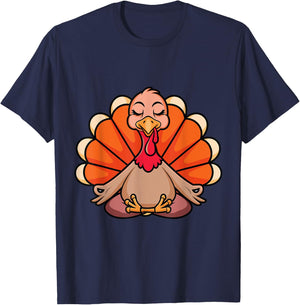 Turkey Yoga Thanksgiving Day Meditating Namaste Fall Women T-Shirt - T-Shirt | Navy