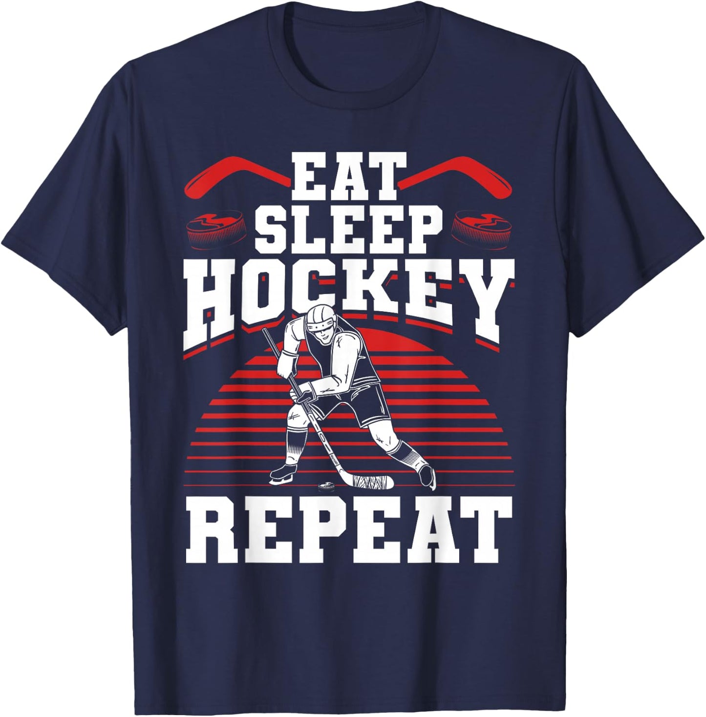 Eat Sleep Hockey Repeat Ice Hockey Player Gift Funny Hockey T-Shirt - T-Shirt | Navy