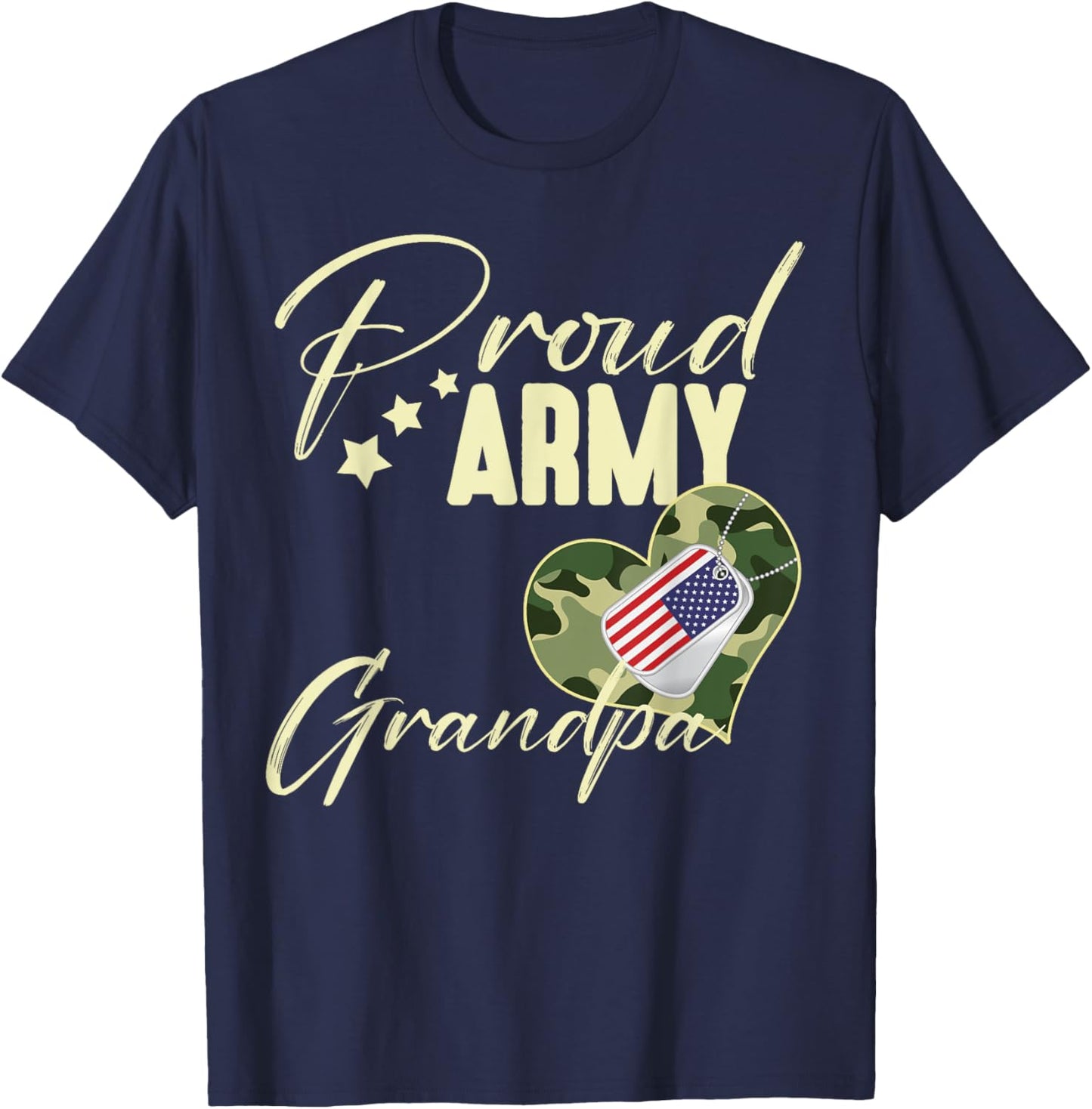 Proud Army GRANDPA Camouflage Dog Tag USA American Flag Men T-Shirt - T-Shirt | Navy