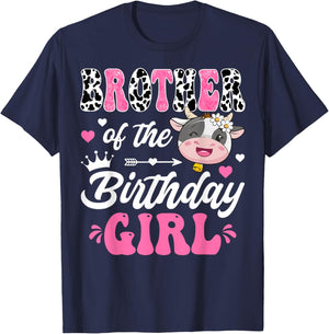 Brother Of The Birthday Girl Cute Cow Farm 1St Birthday T-Shirt - T-Shirt | Navy