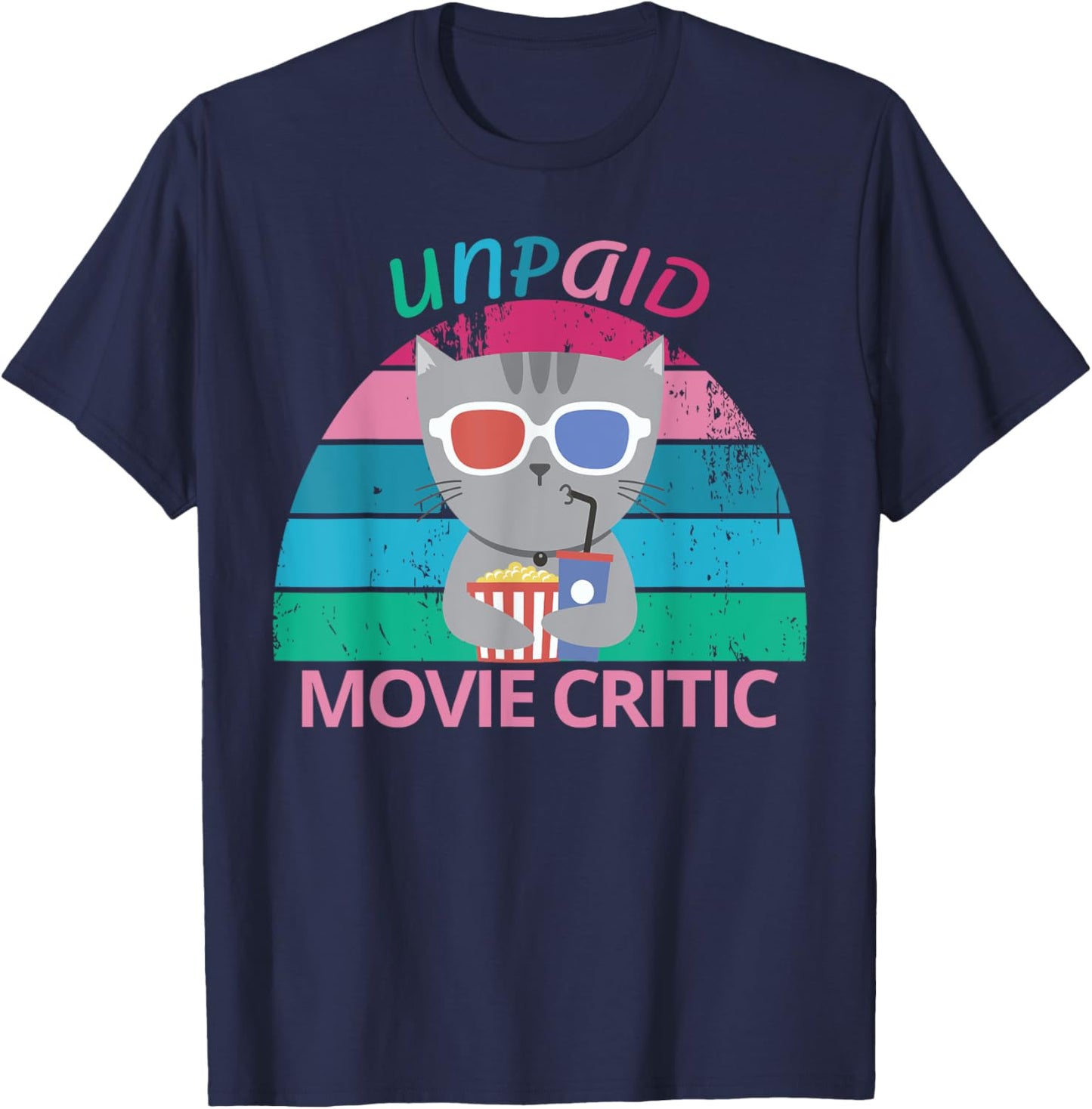 Unpaid Movie Critic moviegoer Film Cinema retro cat Women T-Shirt - T-Shirt | Navy
