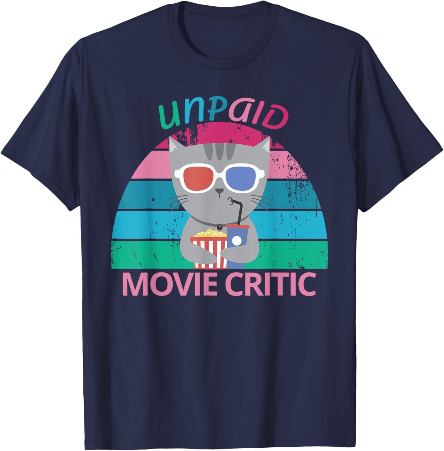 Unpaid Movie Critic moviegoer Film Cinema retro cat Women T-Shirt - T-Shirt | Navy