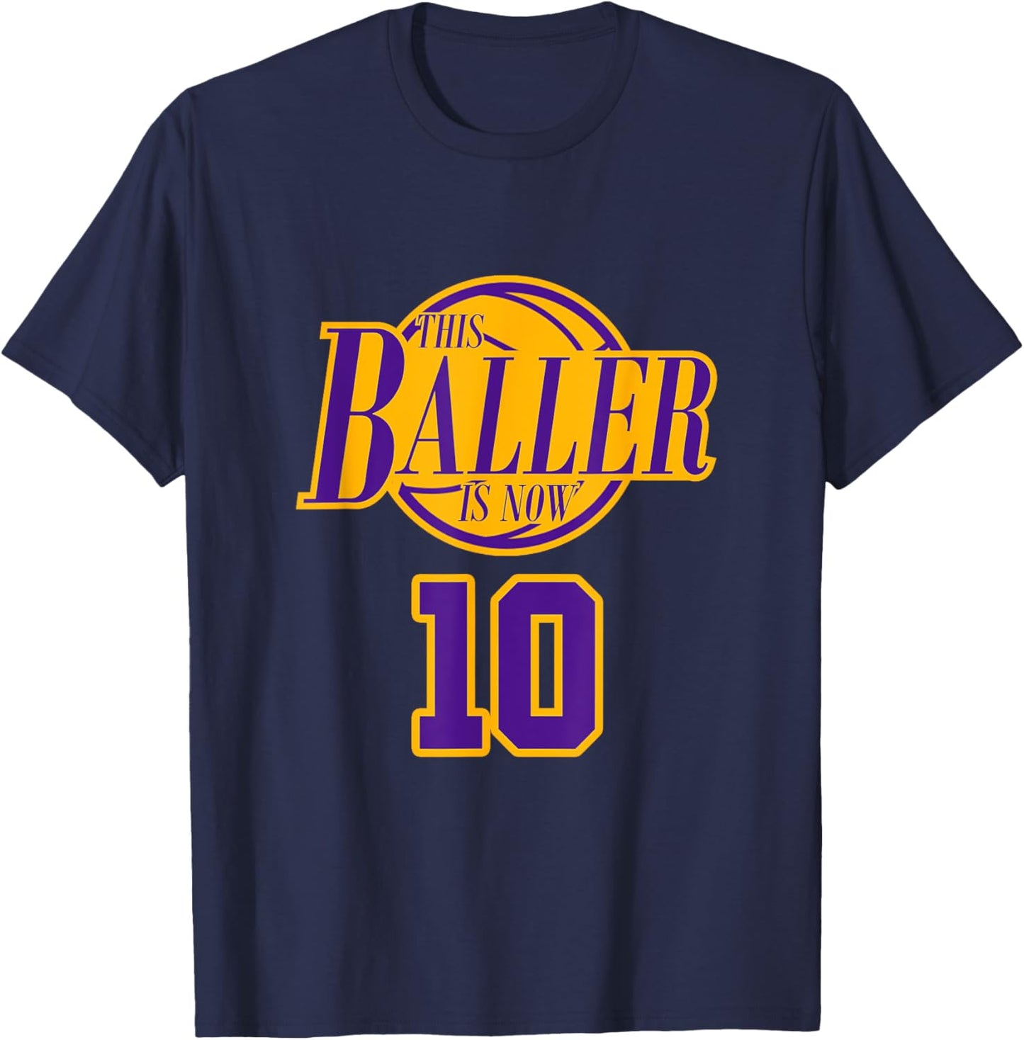 10 Years Old Birthday Basketball Baller Purple And Yellow T-Shirt - T-Shirt | Navy