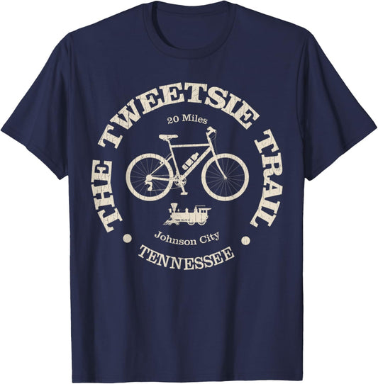 Vintage Tweetsie Trail Biking, Tennessee Bike Trail T-Shirt - T-Shirt | Navy
