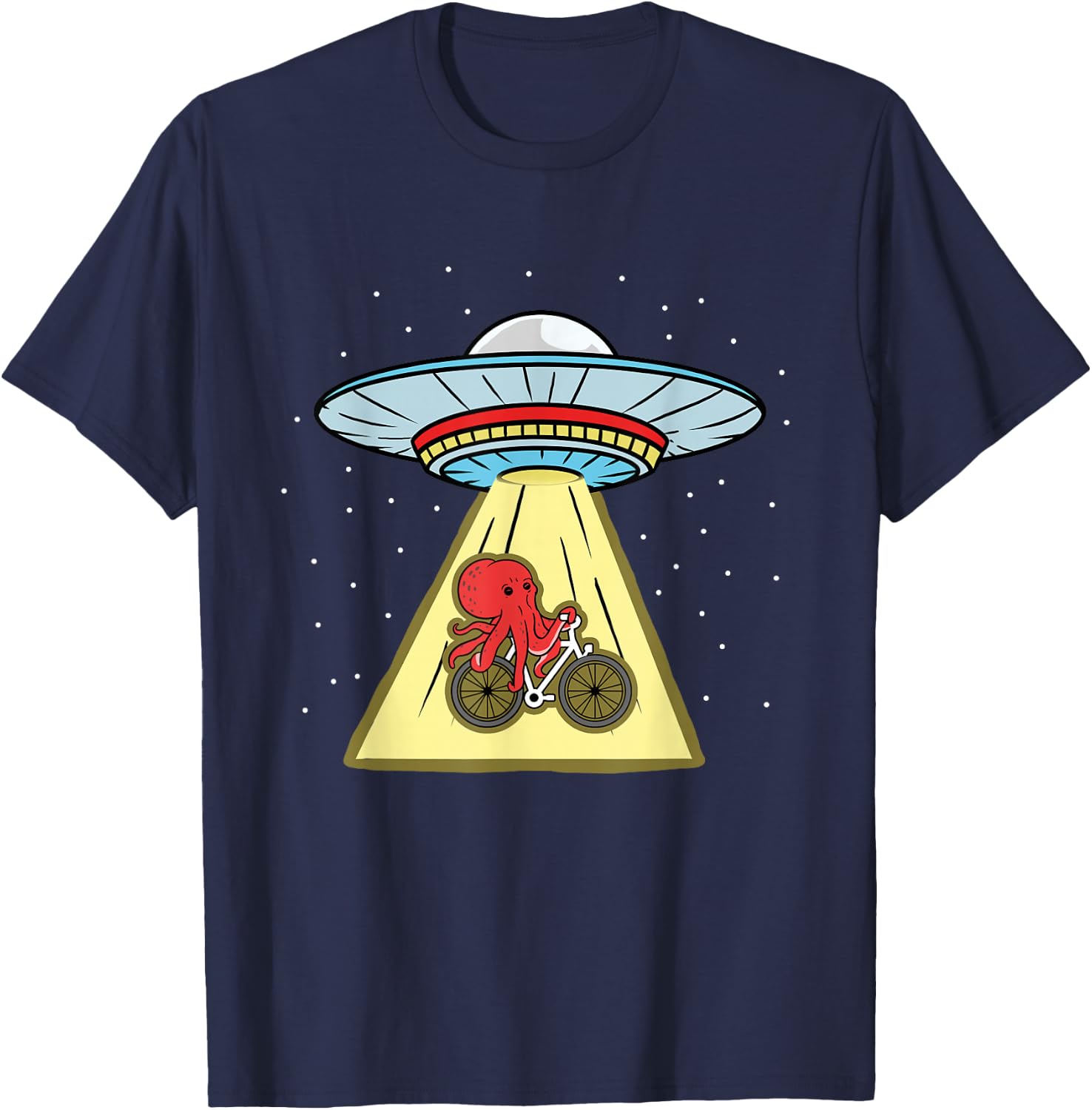 Octopus Riding Bike Ufo Abduction T-Shirt - T-Shirt | Navy