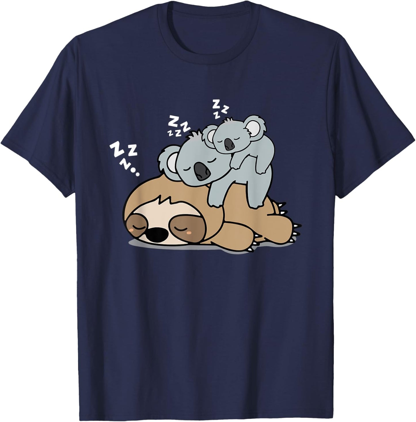 Cute Sleeping Lazy Sloth With Baby Koala Mama Bear Nap T-Shirt - T-Shirt | Navy