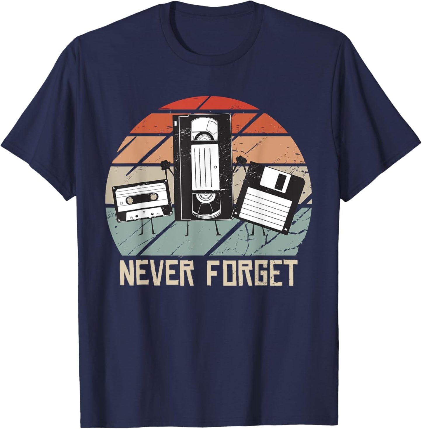 Vintage Never Forget Audio Cassette Floppy Disk VHS Tape 90s T-Shirt - T-Shirt | Navy