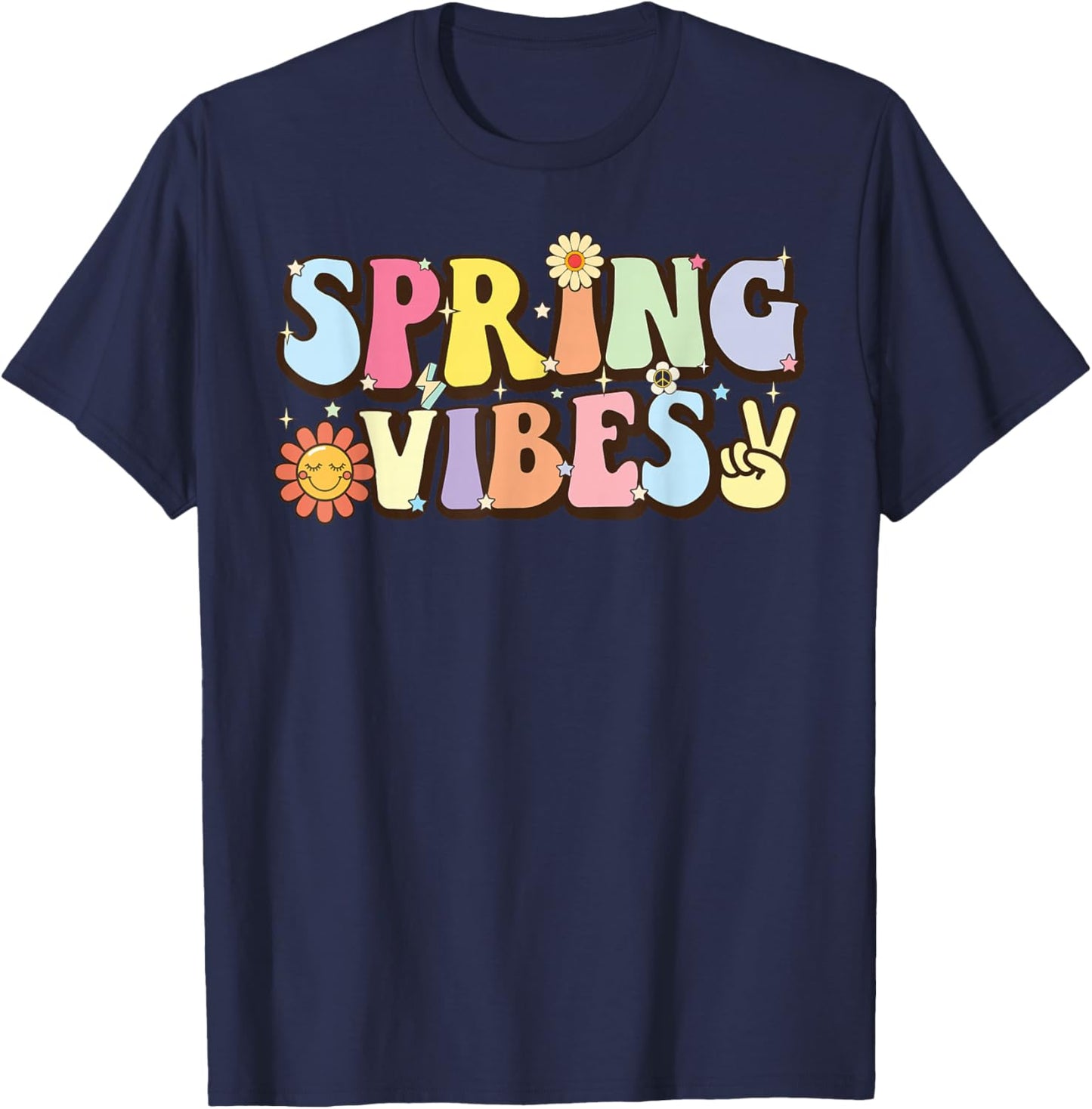 Hello Spring vibes Flowers Bloom Floral First day of Spring T-Shirt - T-Shirt | Navy