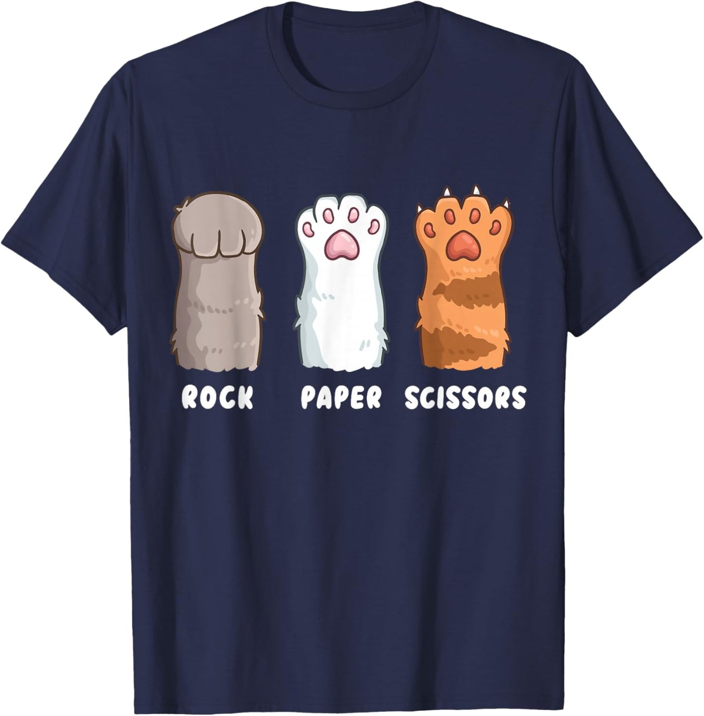 Cat Lover Cat Owner Funny Cat Rock Paper Scissors T-Shirt - T-Shirt | Navy