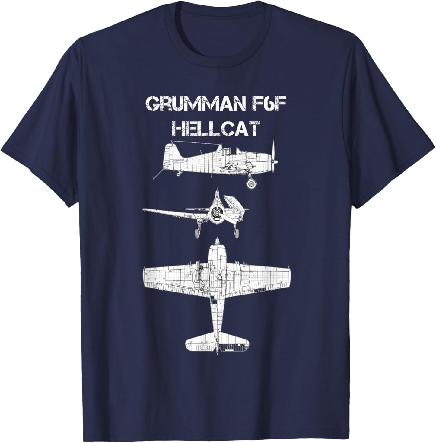 Grumman F6F Hellcat WW2 Navy Airplane Blueprint T-Shirt - T-Shirt | Navy