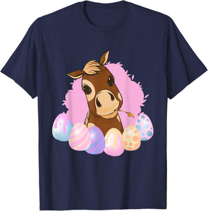 Easter Bunny Rides Celebrate With Colorful Egg Horses Cowboy T-Shirt - T-Shirt | Navy