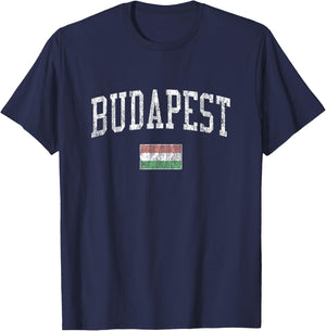 Budapest Hungary Vintage Sports Design Flag T-Shirt - T-Shirt | Navy