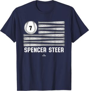 Baseball American Flag Spencer Steer Cincinnati Baseball T-Shirt - T-Shirt | Navy
