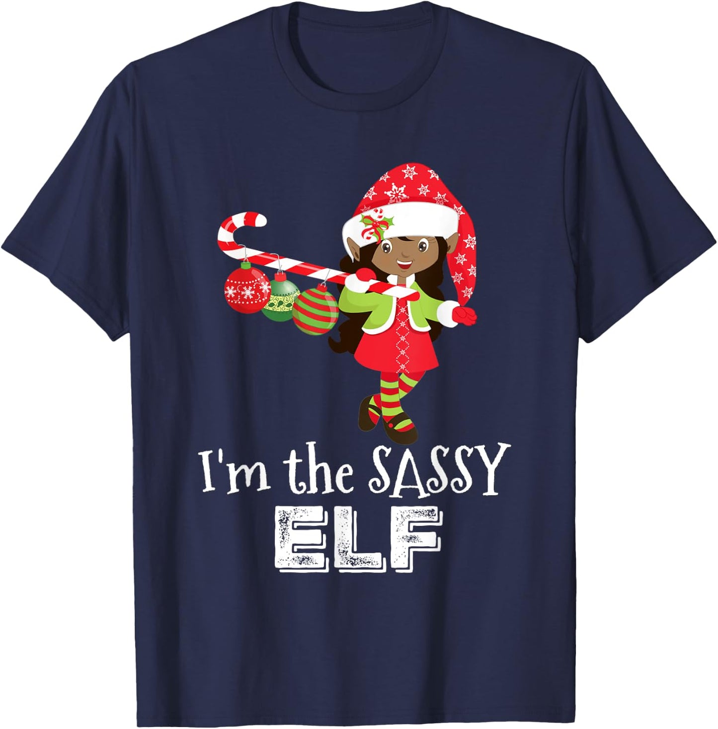 I'm the Sassy Elf African American Girls Christmas 5 T-Shirt - T-Shirt | Navy