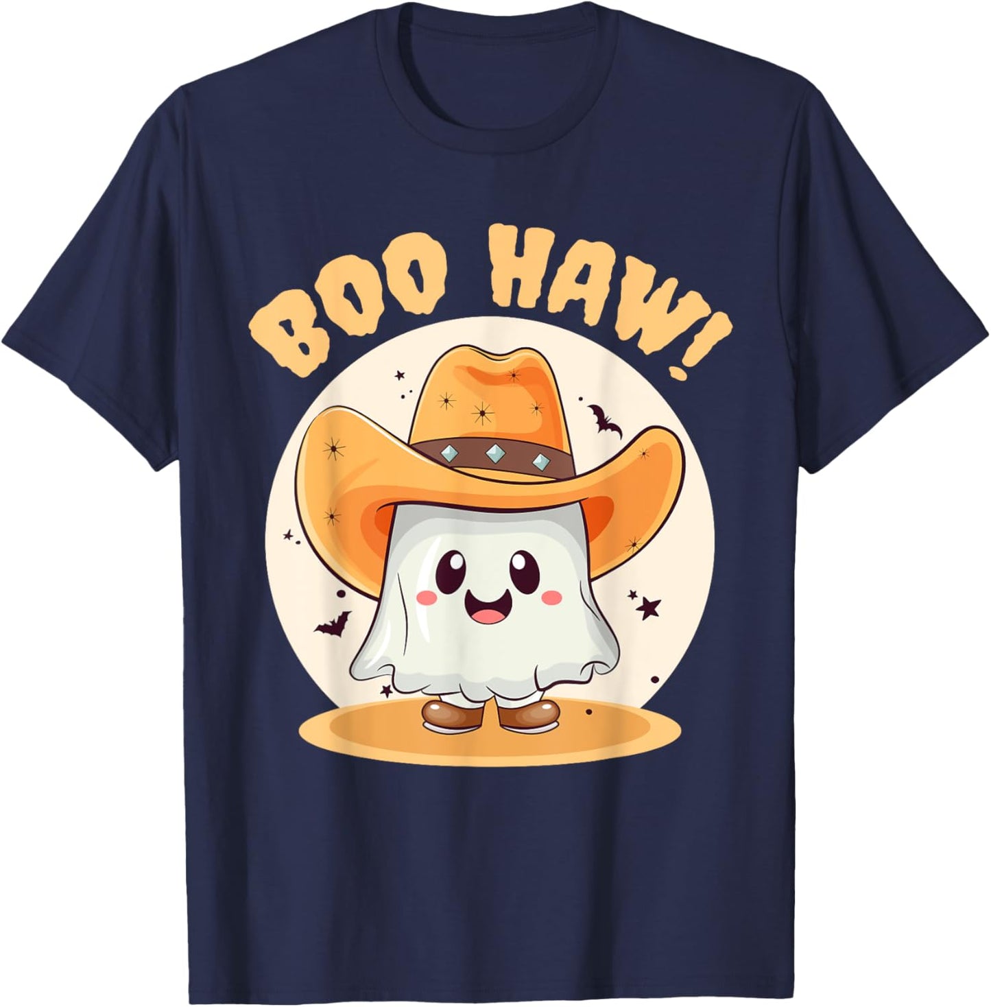 Boo Haw Funny Halloween Western Cowboy Ghost Men Women Kids T-Shirt - T-Shirt | Navy