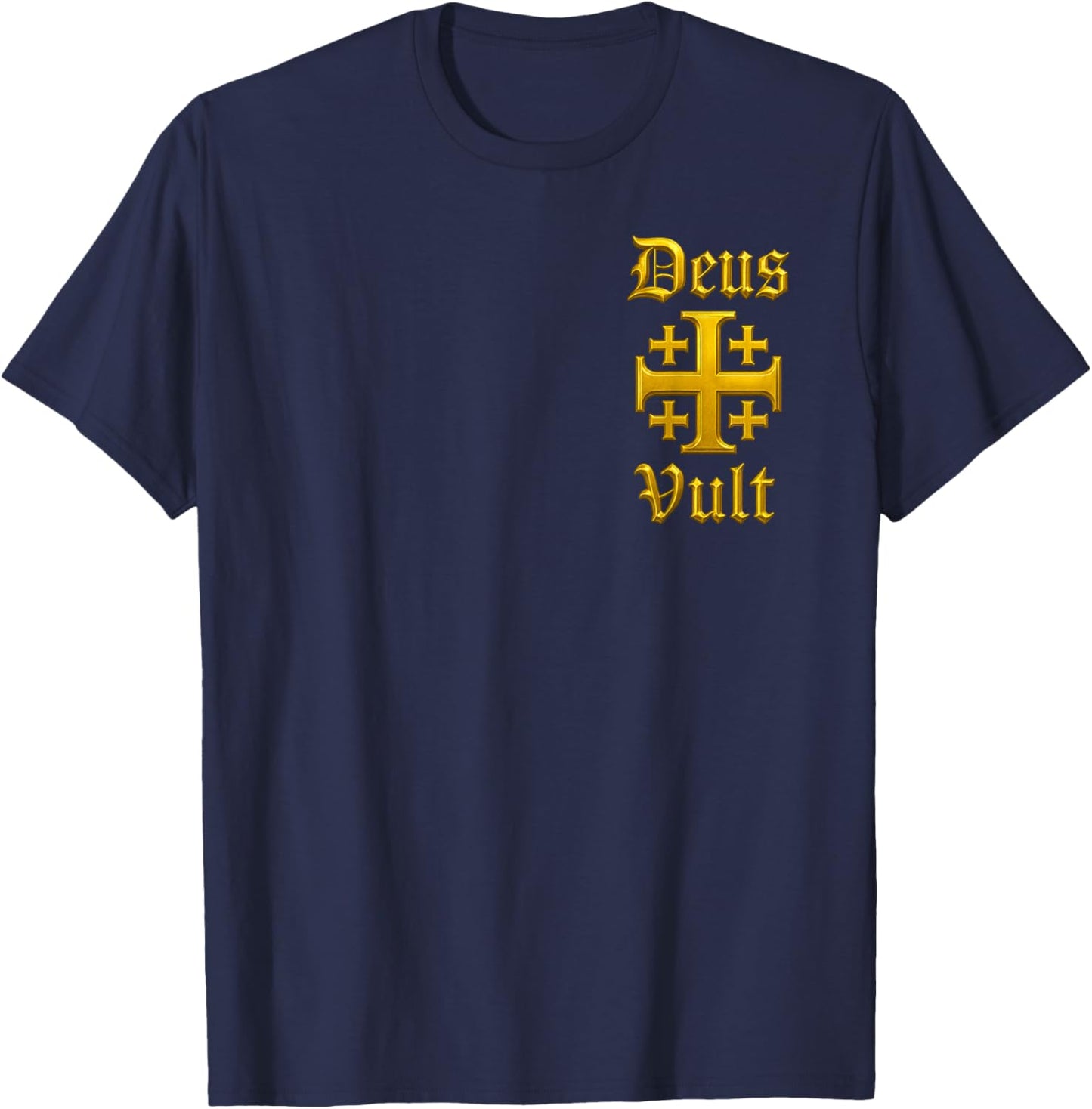 Deus Vult - Jerusalemkreuz - Katholischer Ritter T-Shirt - T-Shirt | Navy
