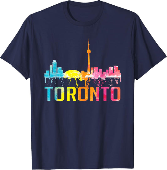 Toronto Canada Watercolor Skyline Home City Souvenir Art T-Shirt - T-Shirt | Navy