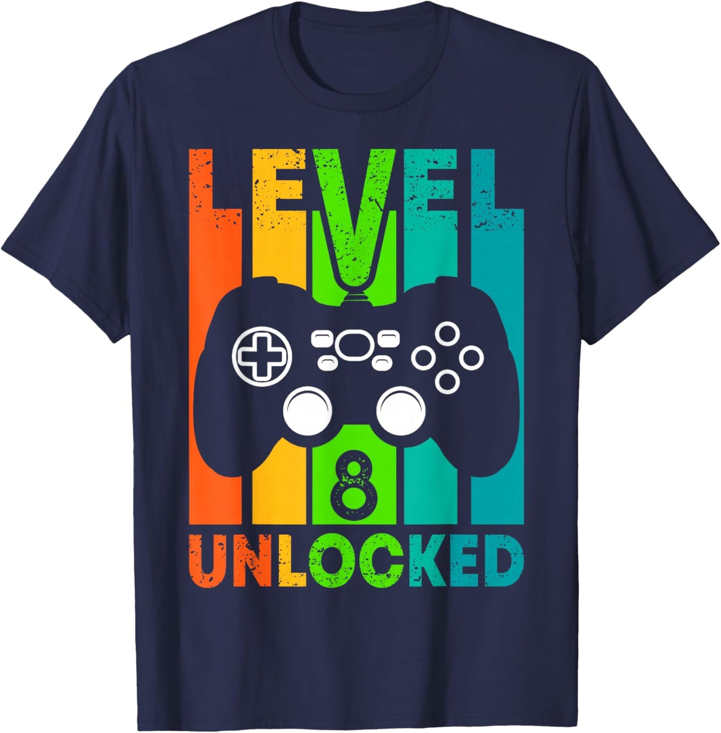 8th Birthday Gamer Boy or Gamer Girl - Level 8 Unlocked T-Shirt - T-Shirt | Navy