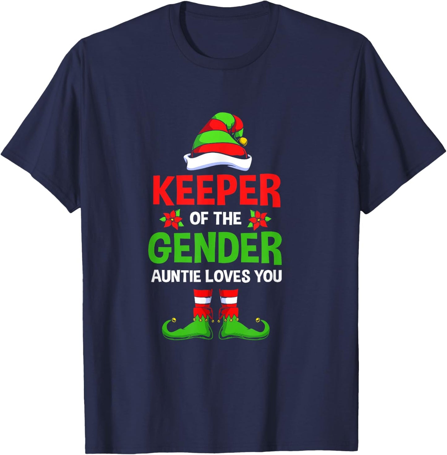 Christmas Gender Reveal Aunt Cute Elf Keeper Of The Gender T-Shirt - T-Shirt | Navy