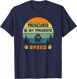 Love Dogs Rescue Rescued Is My Favorite Breed Vintage Paw T-Shirt - T-Shirt | Navy