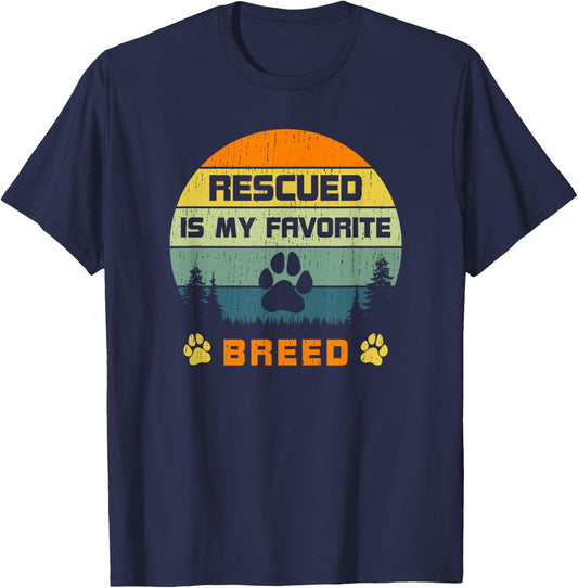 Love Dogs Rescue Rescued Is My Favorite Breed Vintage Paw T-Shirt - T-Shirt | Navy
