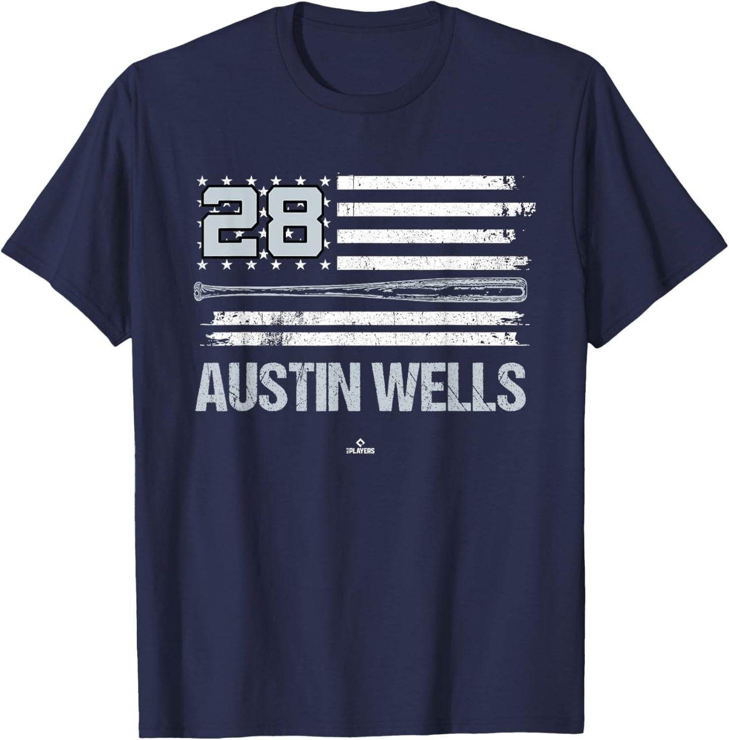 USA Flag Bat Austin Wells New York Baseball MLBPA T-Shirt - T-Shirt | Navy
