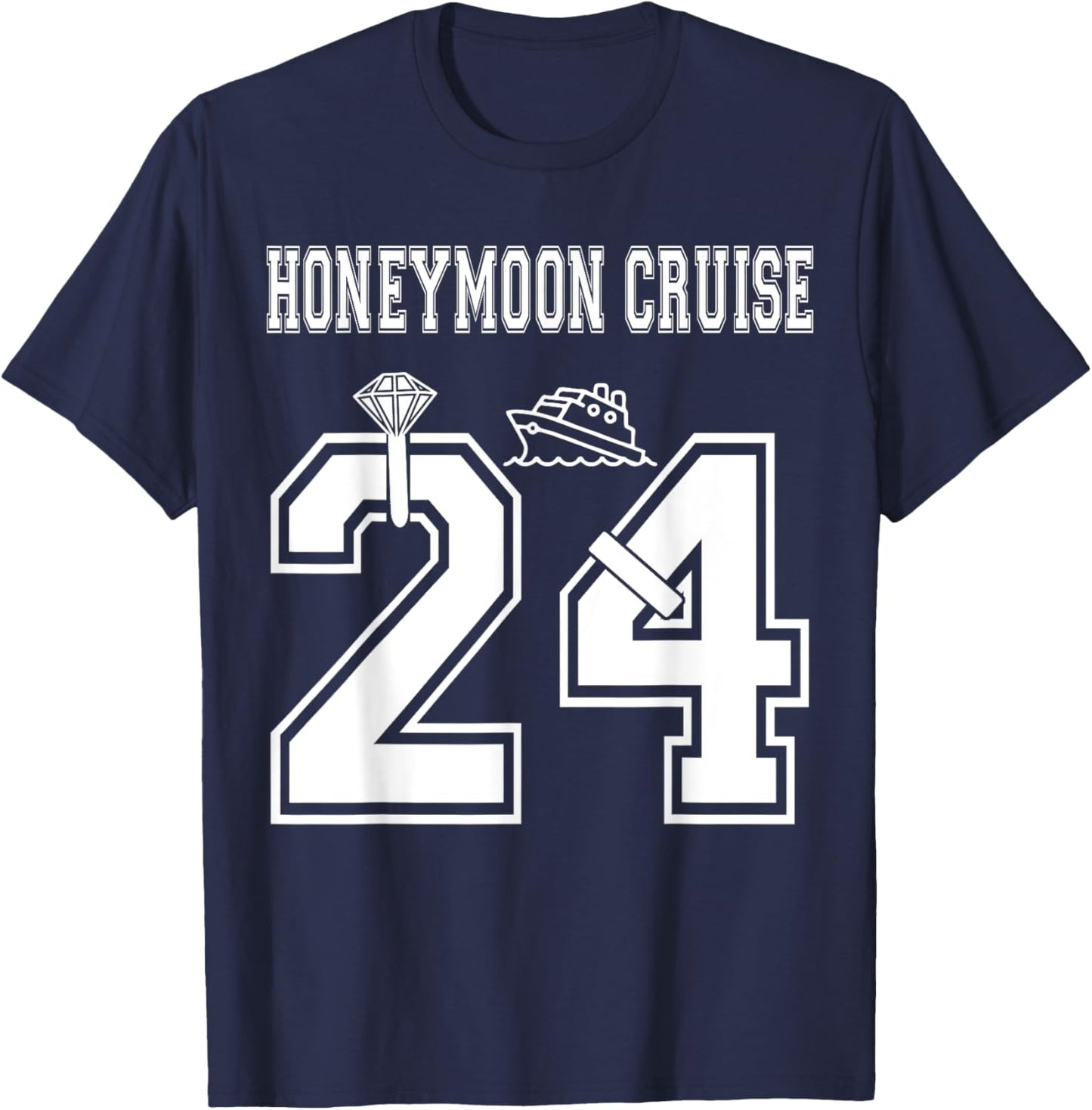 2024 Just Married Honeymoon Cruise Newlyweds Wife Husband T-Shirt - T-Shirt | Navy
