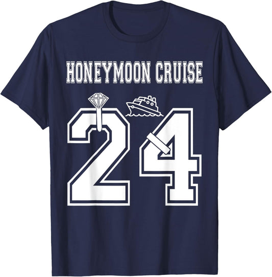 2024 Just Married Honeymoon Cruise Newlyweds Wife Husband T-Shirt - T-Shirt | Navy