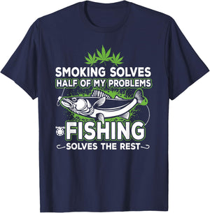 Smoking Solves Most Of My Problems Fishing Solves The Rest T-Shirt - T-Shirt | Navy