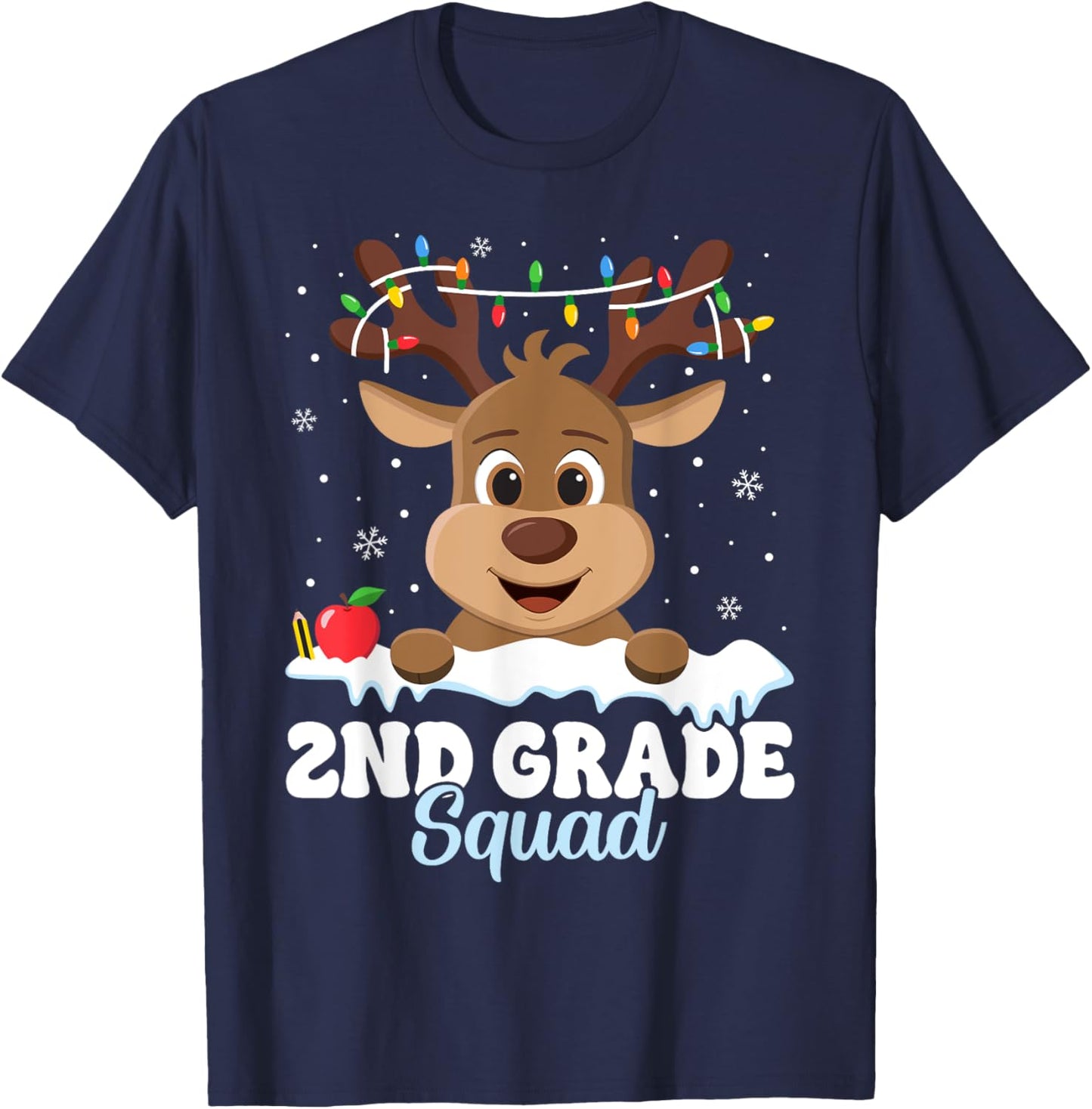 2nd Grade Teacher Christmas Second Grade Squad Reindeer Xmas Women Kids T-Shirt - T-Shirt | Navy