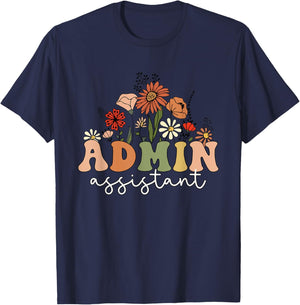 Retro Admin Assistant Wildflowers Administrative Assistant T-Shirt - T-Shirt | Navy