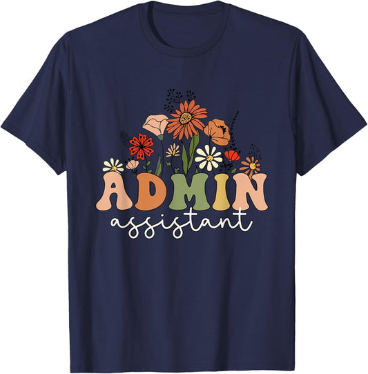 Retro Admin Assistant Wildflowers Administrative Assistant T-Shirt - T-Shirt | Navy