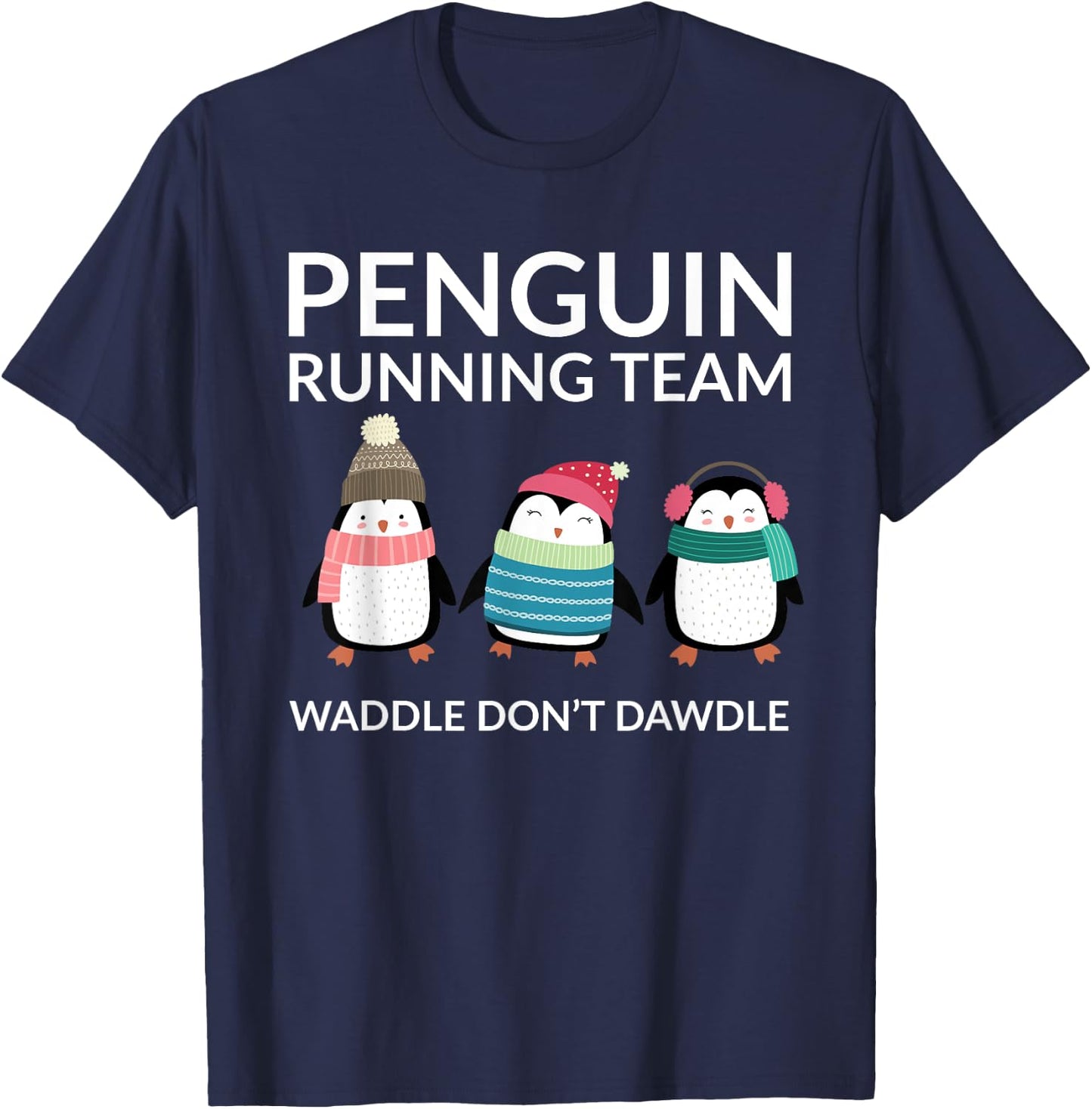Penguin Running Funny Team Group Waddle Gift T-Shirt - T-Shirt | Navy