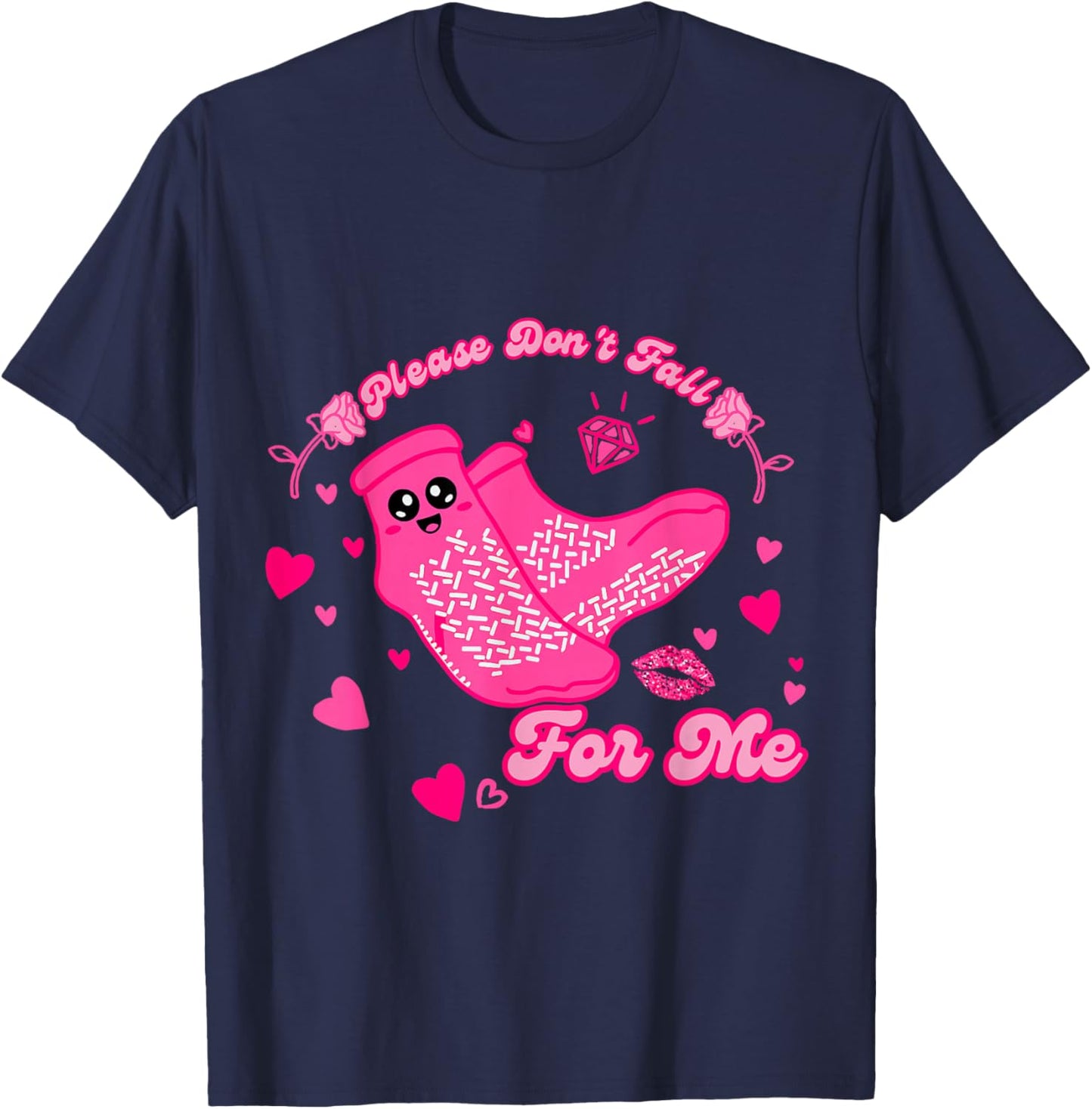 Funny Please Don't Fall For Me Medical Non Slip Socks Nurse T-Shirt - T-Shirt | Navy