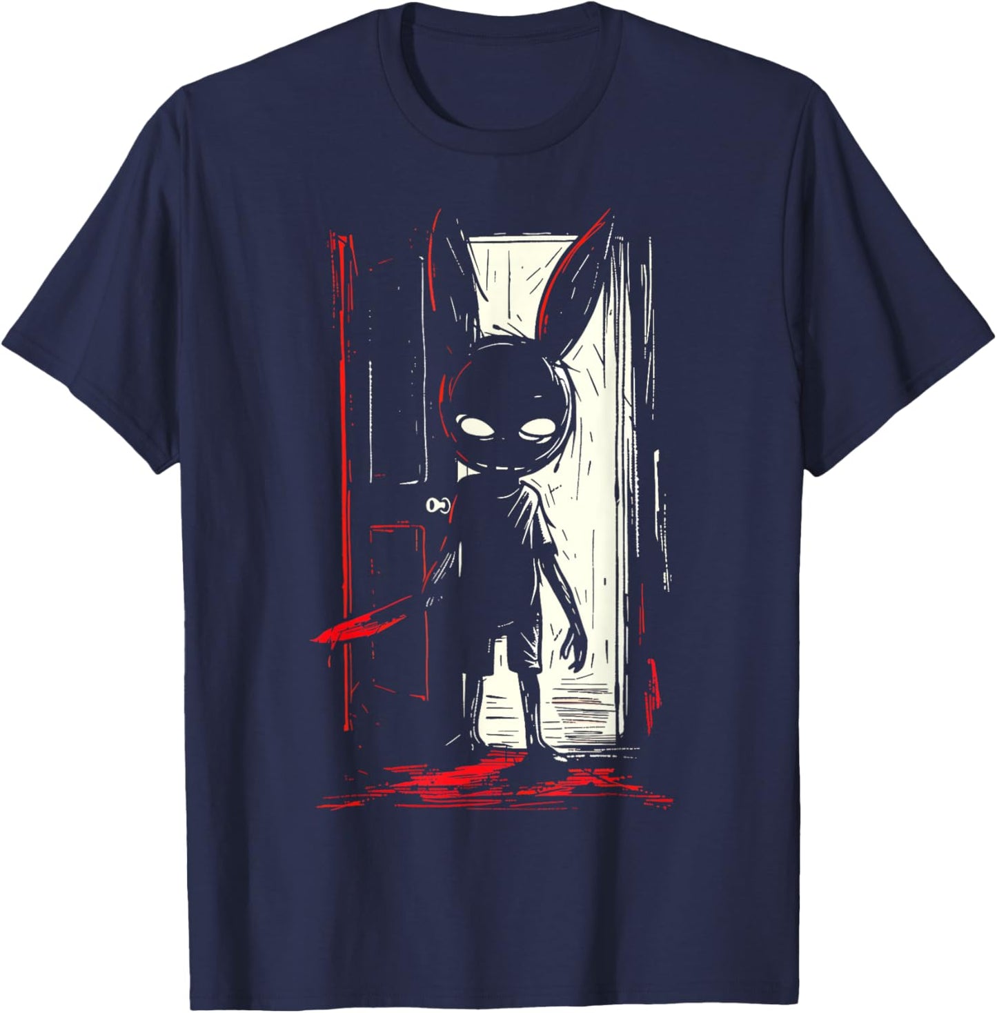 Horror Evil Bunny Rabbit Slasher Creepy Door Alt Goth T-Shirt - T-Shirt | Navy