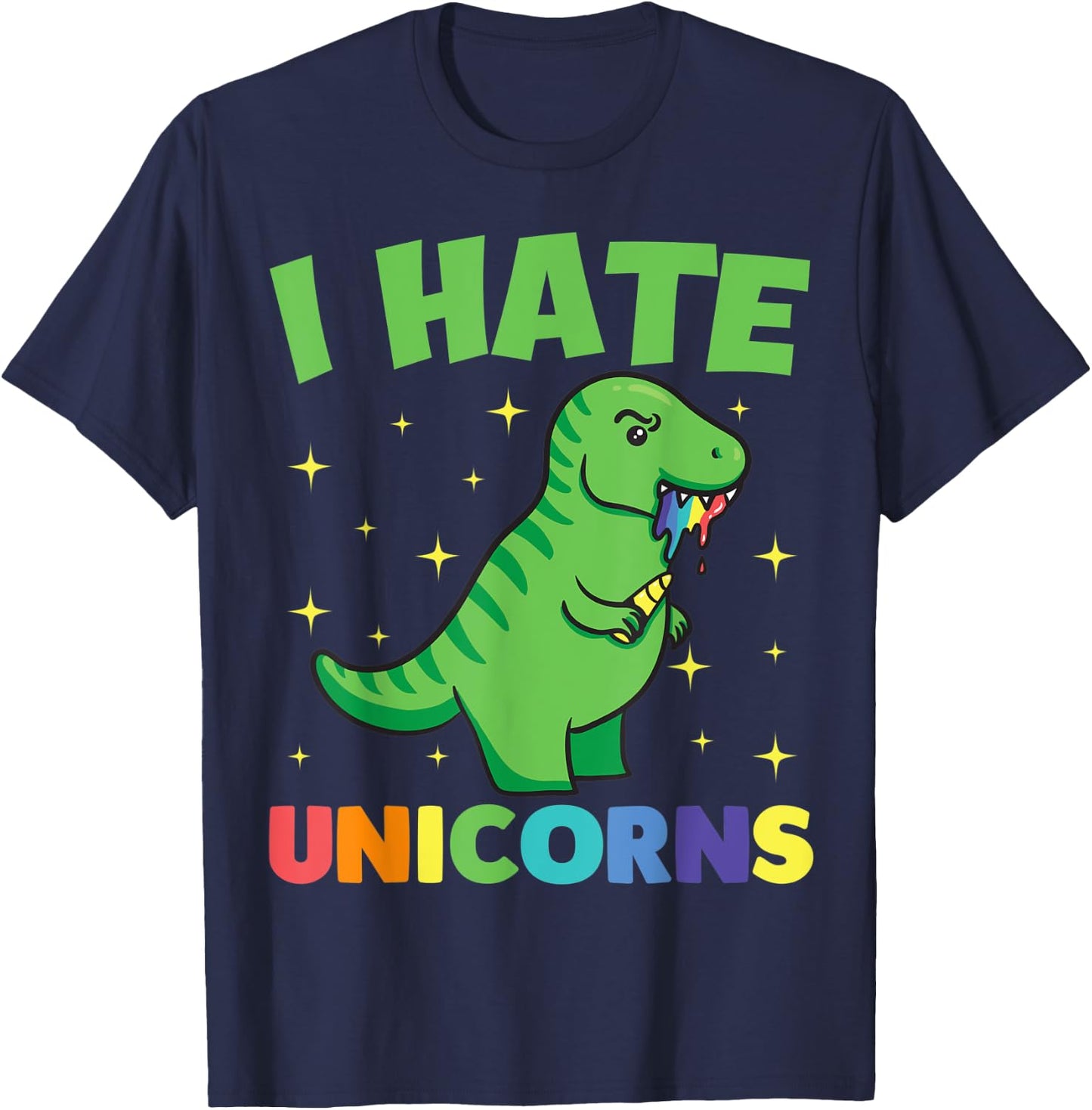 I Hate Unicorns Shirt with Dinosaur T-Shirt - T-Shirt | Navy