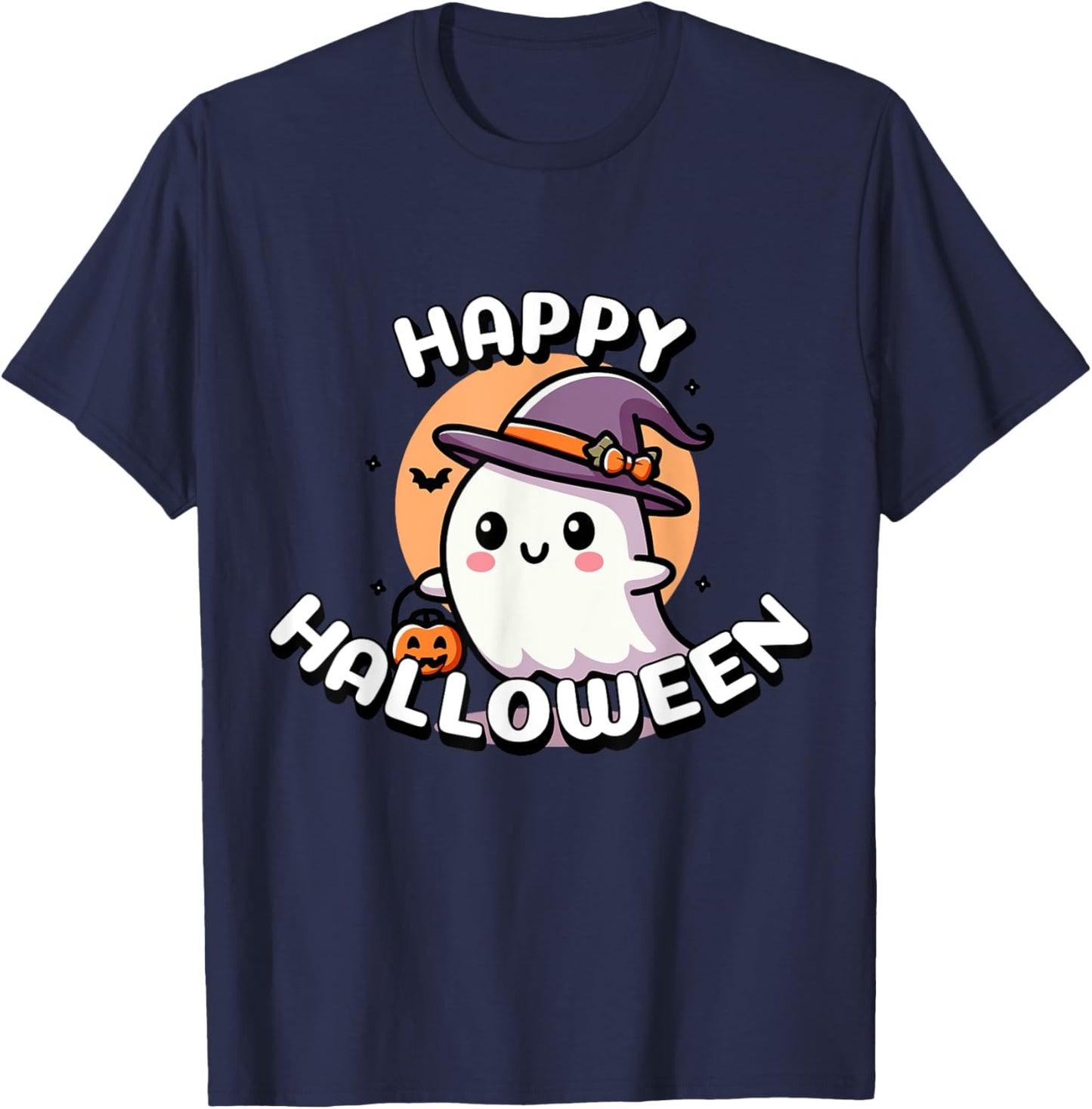 Cute Halloween Ghost for Boys and Girls , Black, S T-Shirt - T-Shirt | Navy