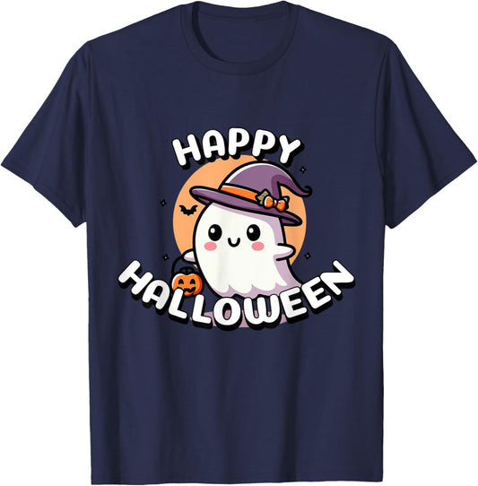 Cute Halloween Ghost for Boys and Girls , Black, S T-Shirt - T-Shirt | Navy