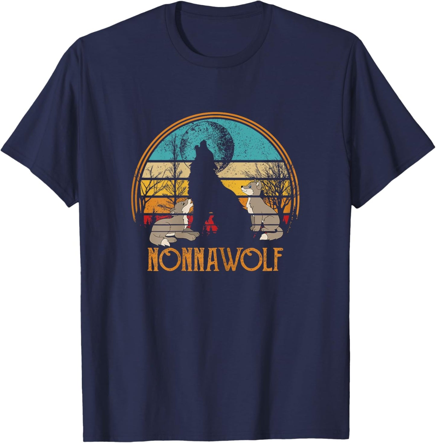 Retro Vintage Sunset Wolf Grandma Mothers Day Nonna Wolf T-Shirt - T-Shirt | Navy