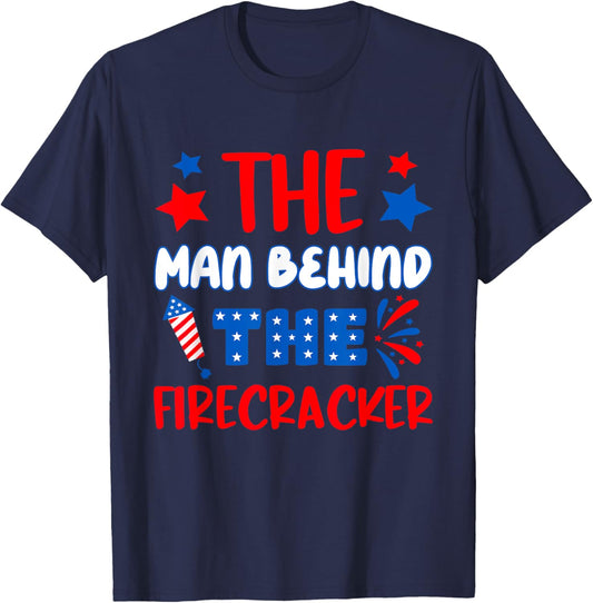 Funny 4th of July Pregnancy The Man Behind The Firecracker T-Shirt - T-Shirt | Navy
