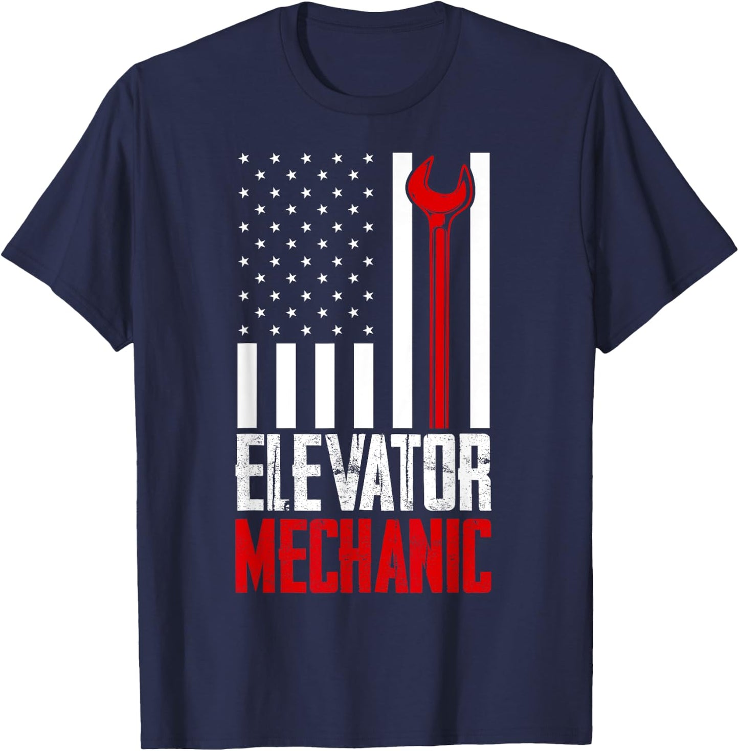 Elevator Mechanic American Flag Gift Elevator Technician T-Shirt - T-Shirt | Navy