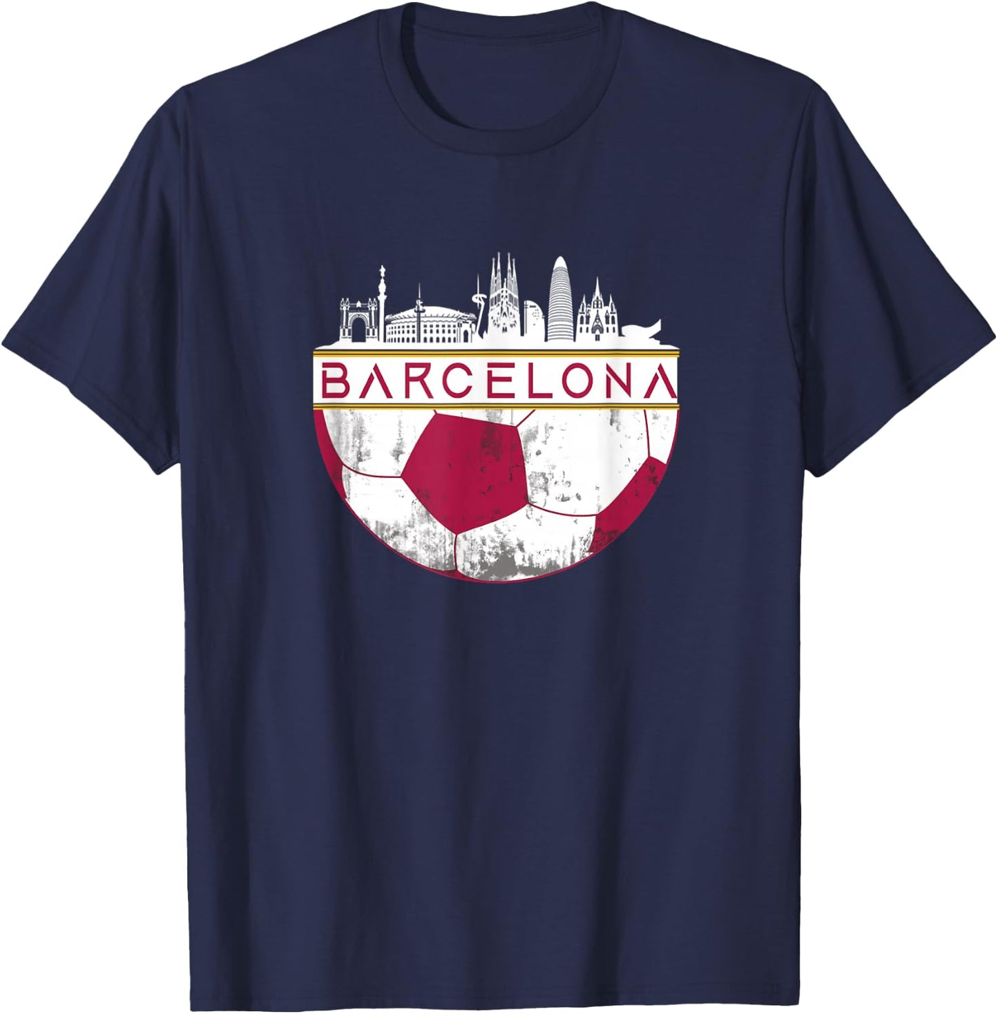 Barcelona City Skyline Soccer Sports Fans Cool T-Shirt - T-Shirt | Navy